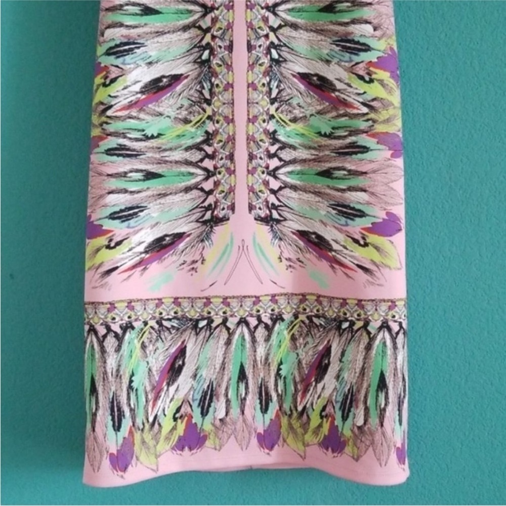Hale Bob Pink Feather Print Dress Women  Sleeveless cut out back size medium - Picture 5 of 10